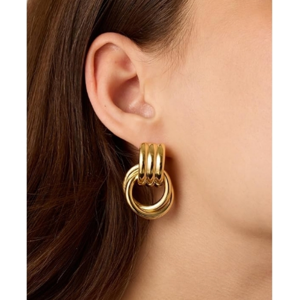 14K Gold Plated Chunky Dangle Door Knocker Earrings - Picture 4 of 6